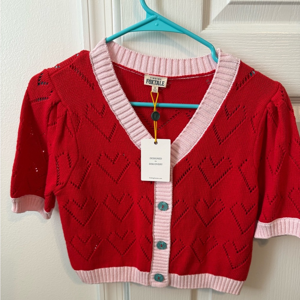 Finding Foxtale Red Heart Pattern Sweater girls Sz 12